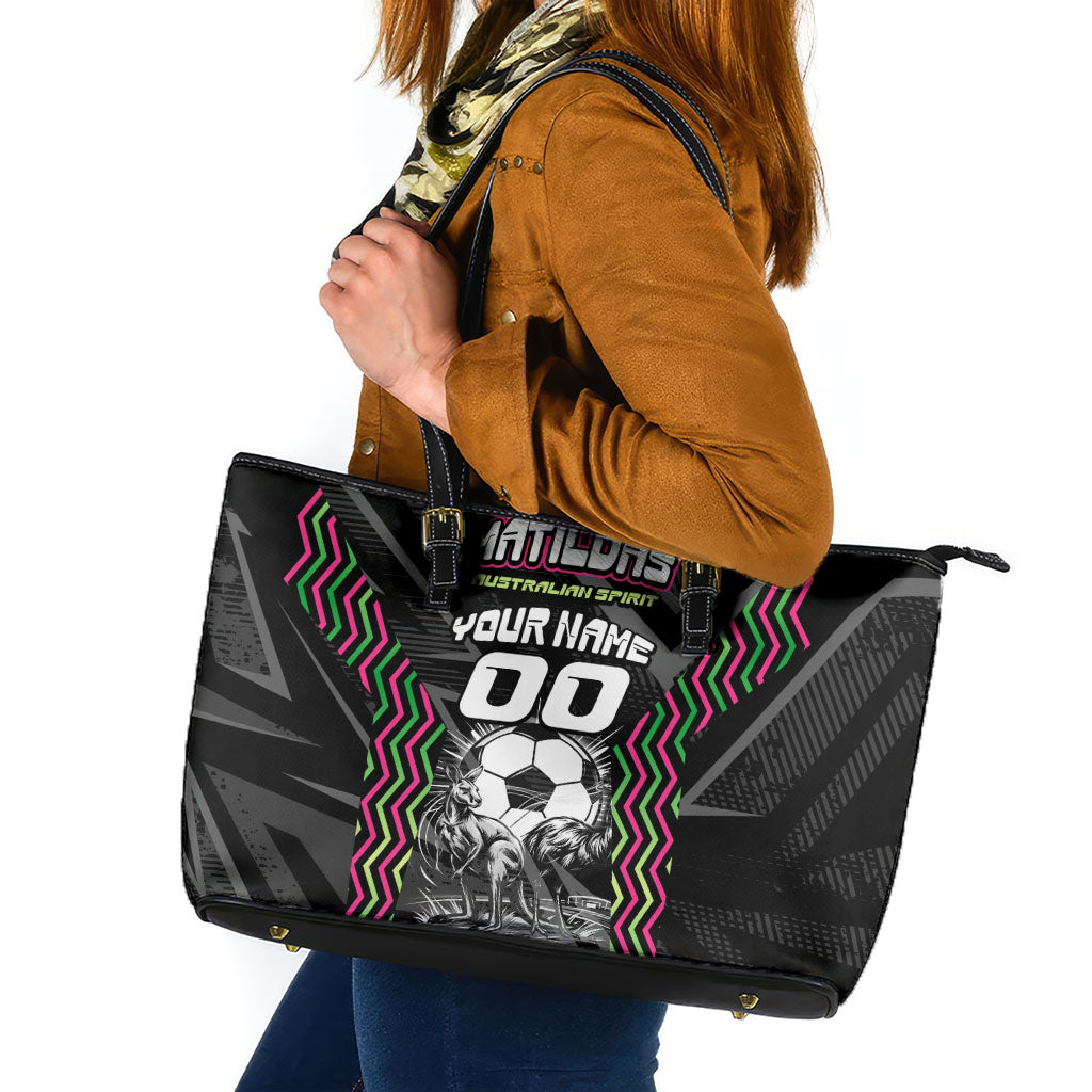 Personalised Matildas Australian Spirit Leather Tote Bag Kangaroo Emu Coat Of Arms Soccer Ball