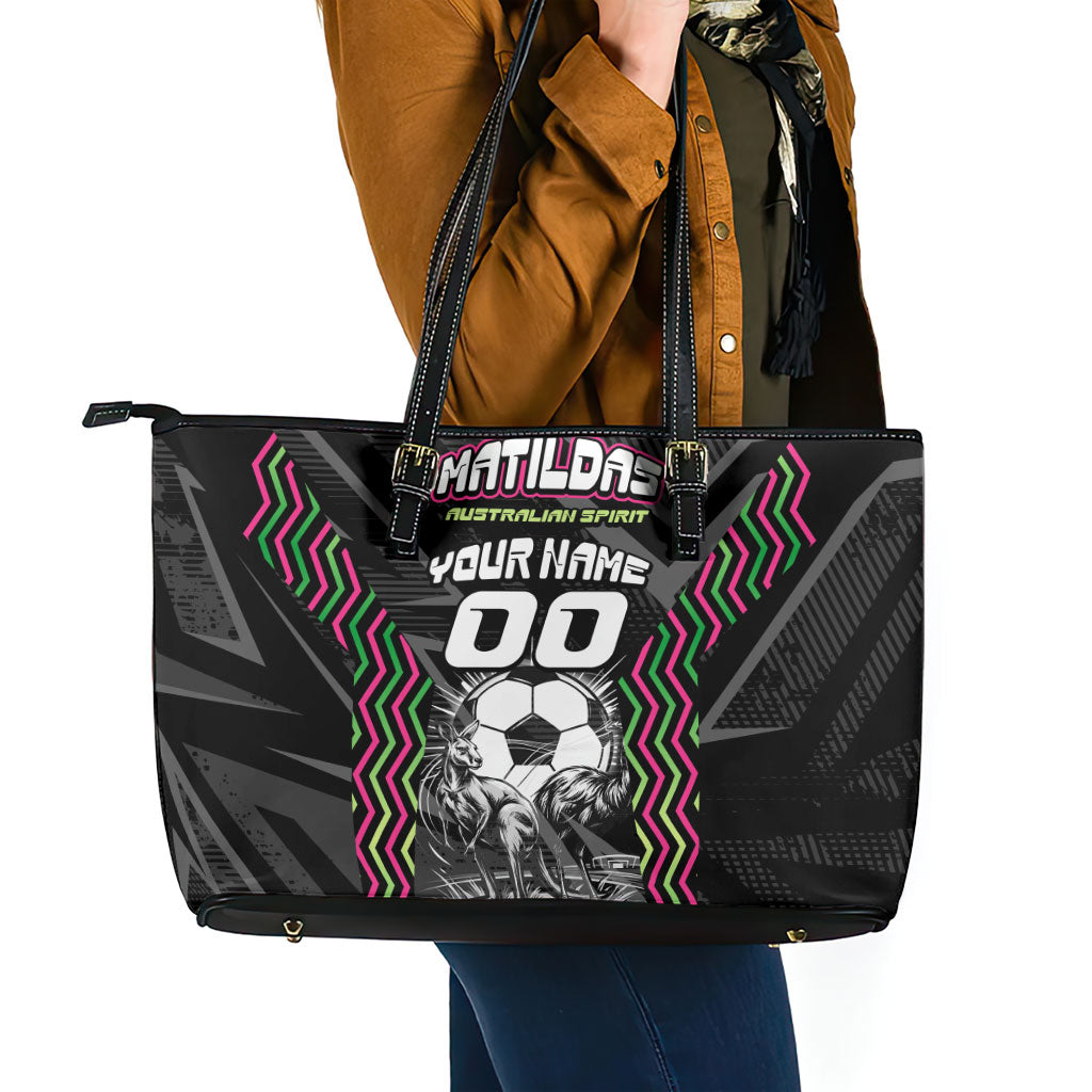 Personalised Matildas Australian Spirit Leather Tote Bag Kangaroo Emu Coat Of Arms Soccer Ball