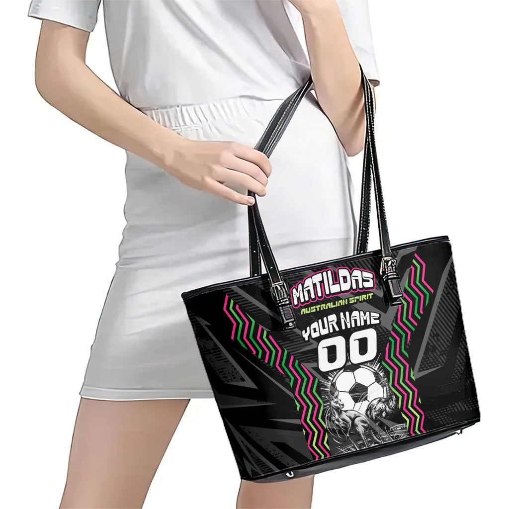 Personalised Matildas Australian Spirit Leather Tote Bag Kangaroo Emu Coat Of Arms Soccer Ball