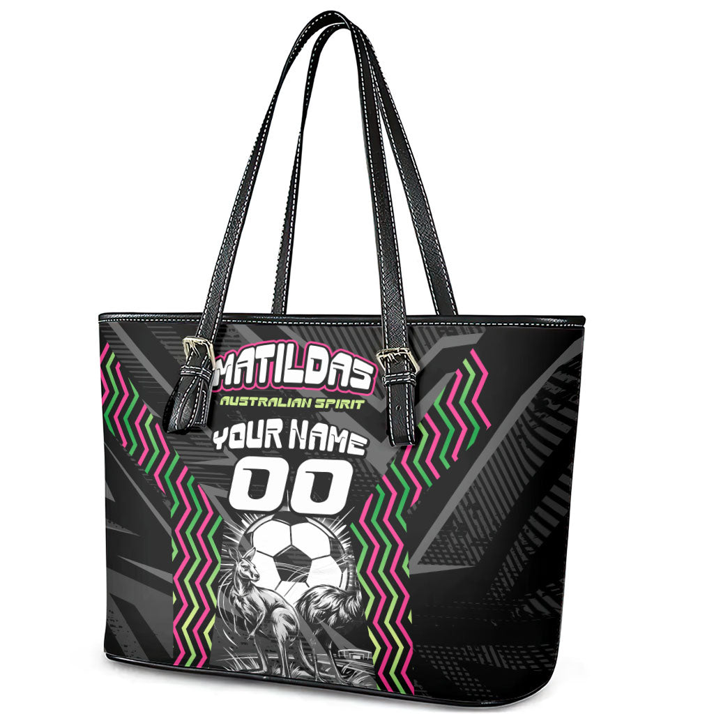 Personalised Matildas Australian Spirit Leather Tote Bag Kangaroo Emu Coat Of Arms Soccer Ball