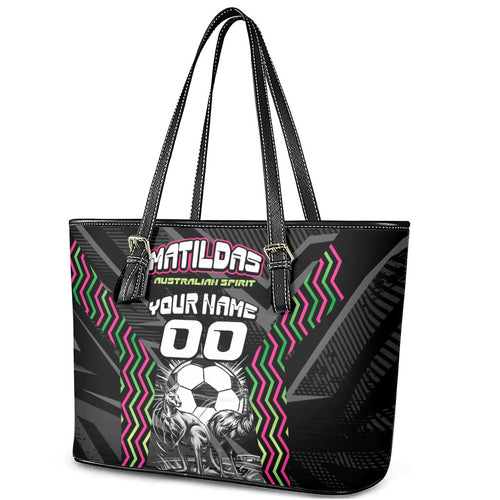 Personalised Matildas Australian Spirit Leather Tote Bag Kangaroo Emu Coat Of Arms Soccer Ball