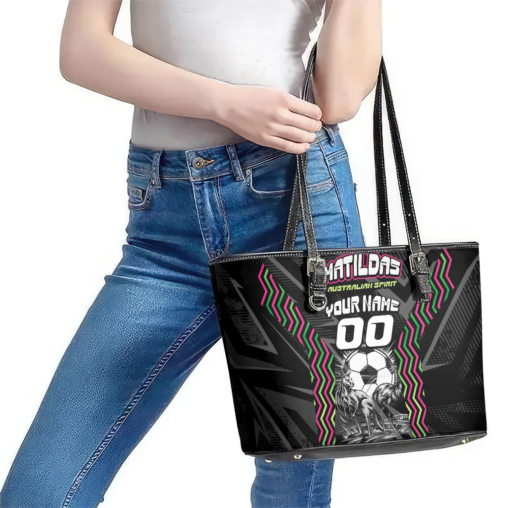 Personalised Matildas Australian Spirit Leather Tote Bag Kangaroo Emu Coat Of Arms Soccer Ball