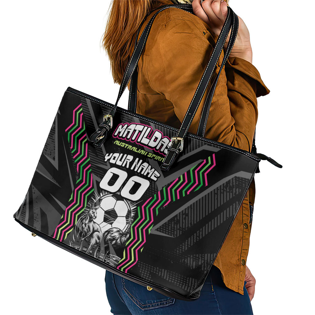 Personalised Matildas Australian Spirit Leather Tote Bag Kangaroo Emu Coat Of Arms Soccer Ball