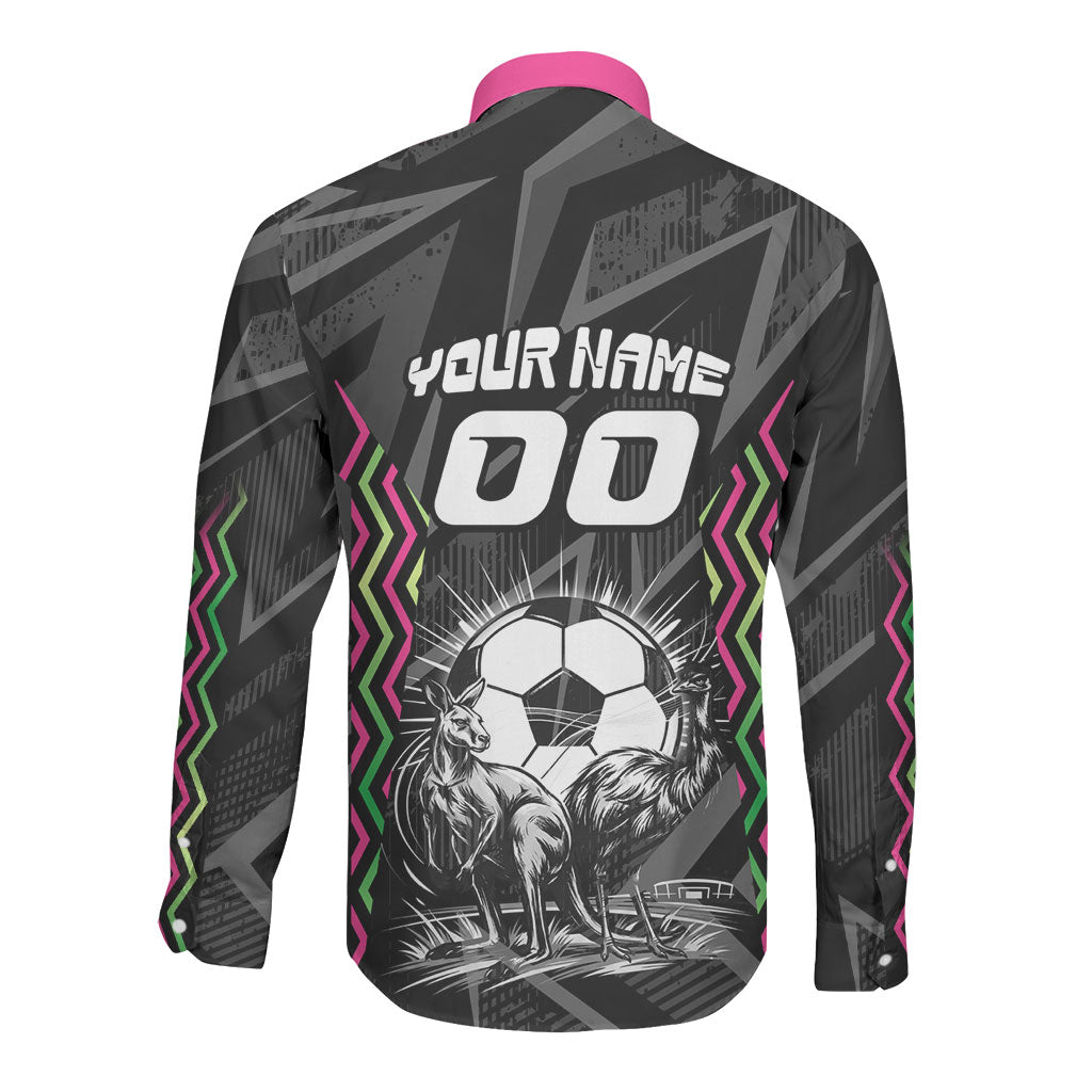 Personalised Matildas Australian Spirit Long Sleeve Button Shirt Kangaroo Emu Coat Of Arms Soccer Ball