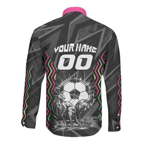 Personalised Matildas Australian Spirit Long Sleeve Button Shirt Kangaroo Emu Coat Of Arms Soccer Ball