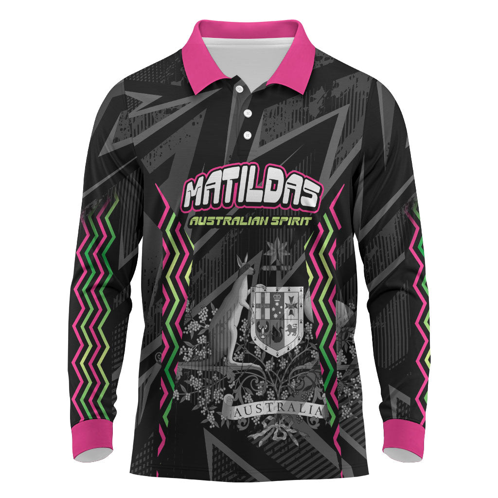 Personalised Matildas Australian Spirit Long Sleeve Polo Shirt Kangaroo Emu Coat Of Arms Soccer Ball