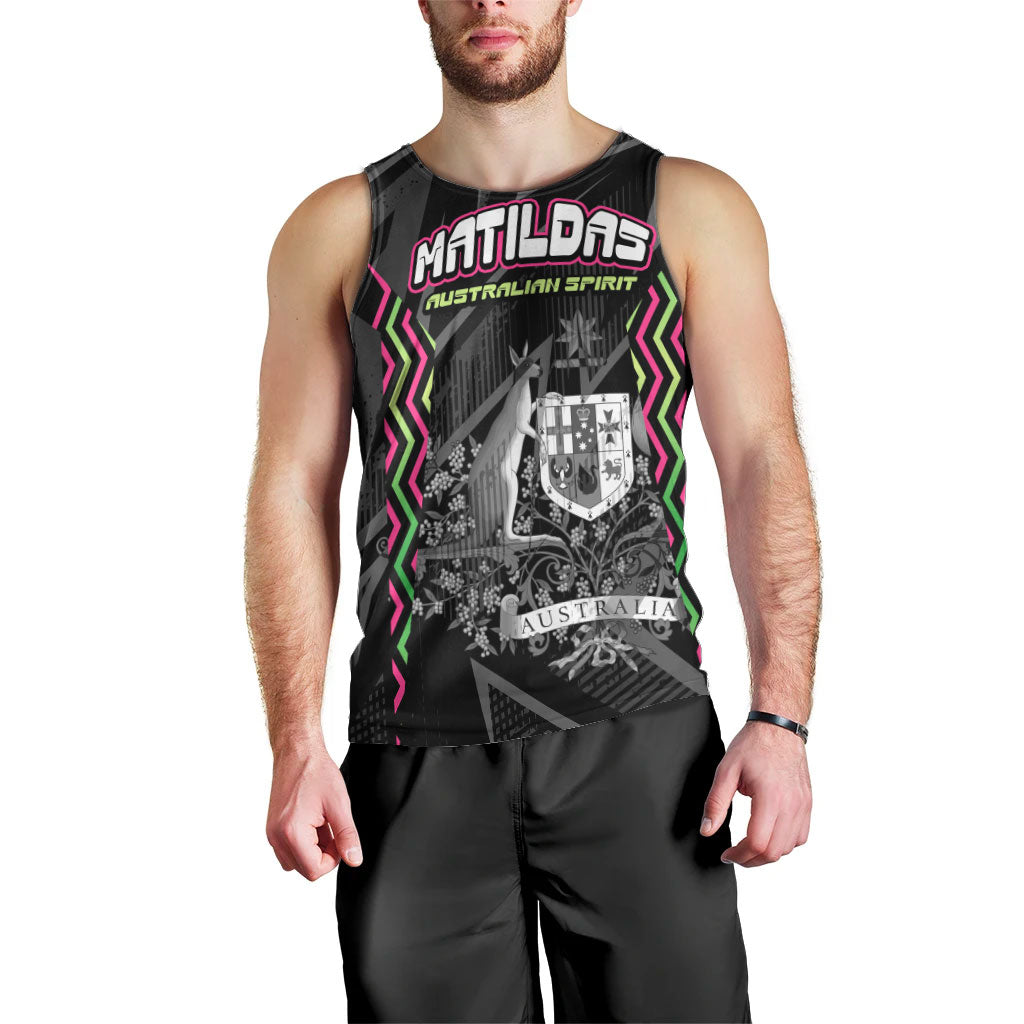Personalised Matildas Australian Spirit Men Tank Top Kangaroo Emu Coat Of Arms Soccer Ball
