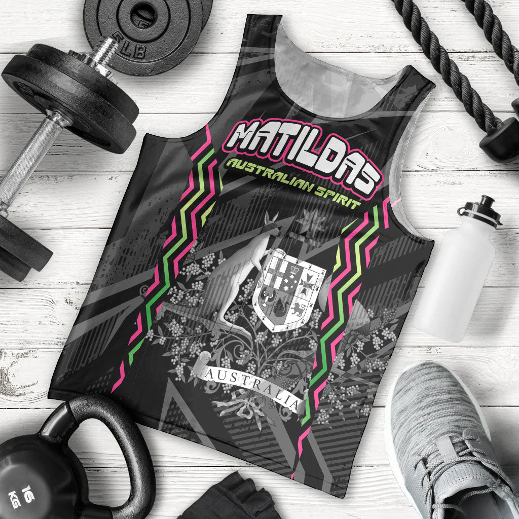 Personalised Matildas Australian Spirit Men Tank Top Kangaroo Emu Coat Of Arms Soccer Ball