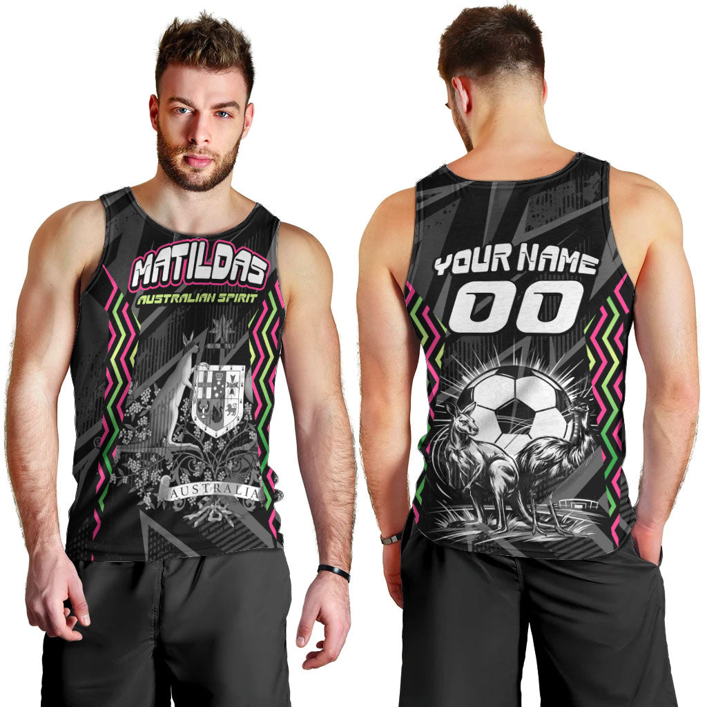 Personalised Matildas Australian Spirit Men Tank Top Kangaroo Emu Coat Of Arms Soccer Ball