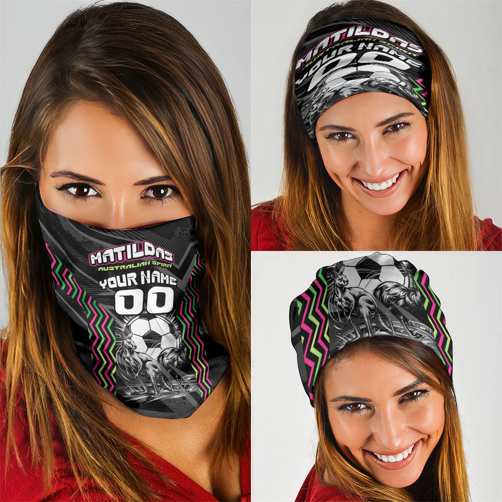 Personalised Matildas Australian Spirit Neck Gaiter Kangaroo Emu Coat Of Arms Soccer Ball