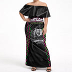 Personalised Matildas Australian Spirit Off Shoulder Maxi Dress Kangaroo Emu Coat Of Arms Soccer Ball