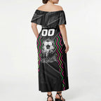 Personalised Matildas Australian Spirit Off Shoulder Maxi Dress Kangaroo Emu Coat Of Arms Soccer Ball