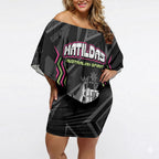 Personalised Matildas Australian Spirit Off Shoulder Short Dress Kangaroo Emu Coat Of Arms Soccer Ball