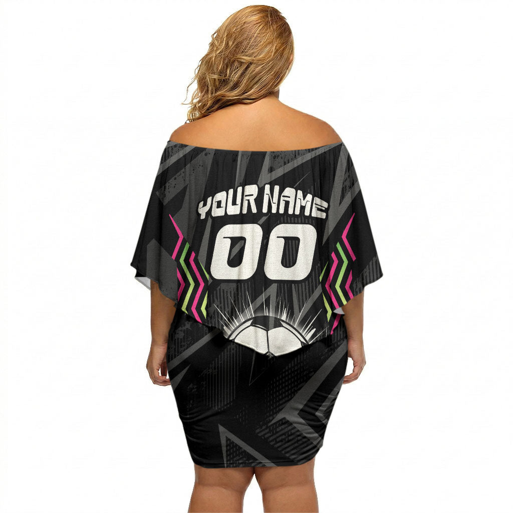 Personalised Matildas Australian Spirit Off Shoulder Short Dress Kangaroo Emu Coat Of Arms Soccer Ball