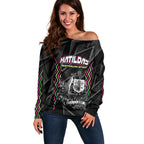 Personalised Matildas Australian Spirit Off Shoulder Sweater Kangaroo Emu Coat Of Arms Soccer Ball