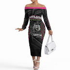 Personalised Matildas Australian Spirit Off The Shoulder Long Sleeve Dress Kangaroo Emu Coat Of Arms Soccer Ball