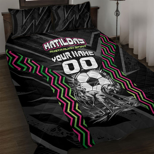 Personalised Matildas Australian Spirit Quilt Bed Set Kangaroo Emu Coat Of Arms Soccer Ball