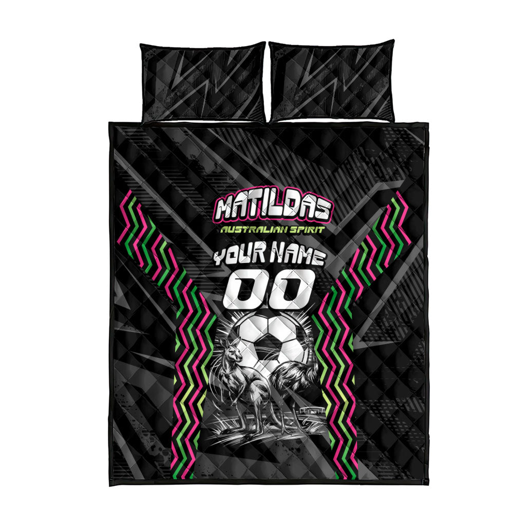 Personalised Matildas Australian Spirit Quilt Bed Set Kangaroo Emu Coat Of Arms Soccer Ball