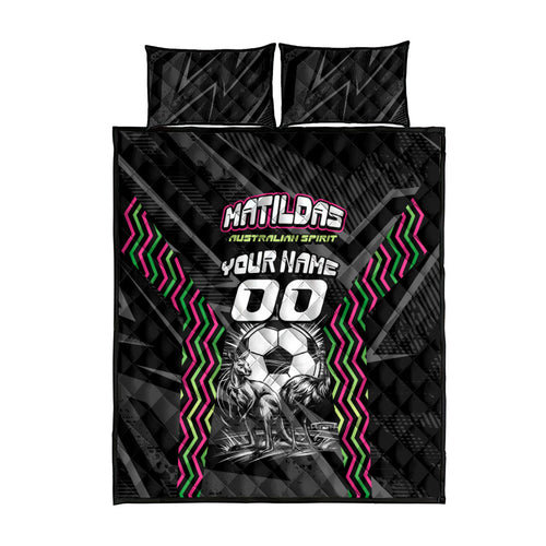 Personalised Matildas Australian Spirit Quilt Bed Set Kangaroo Emu Coat Of Arms Soccer Ball