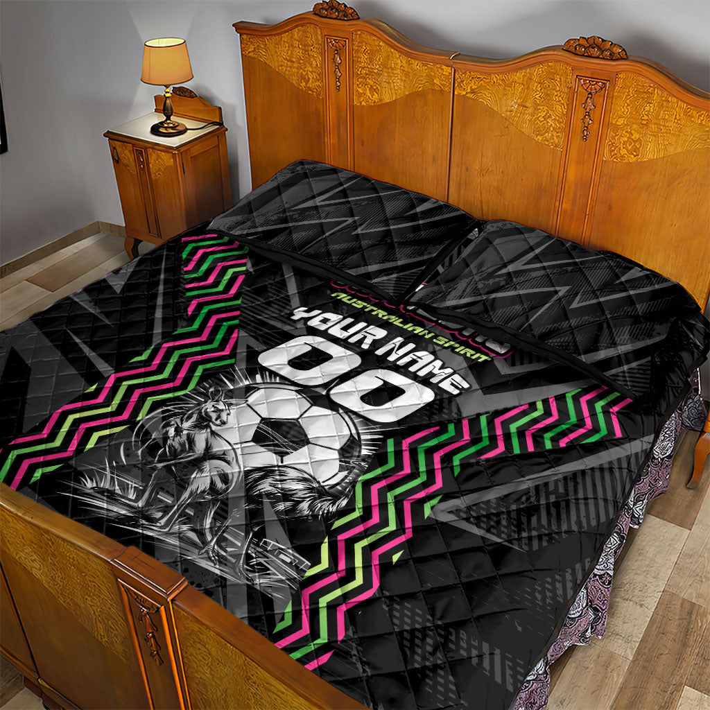 Personalised Matildas Australian Spirit Quilt Bed Set Kangaroo Emu Coat Of Arms Soccer Ball