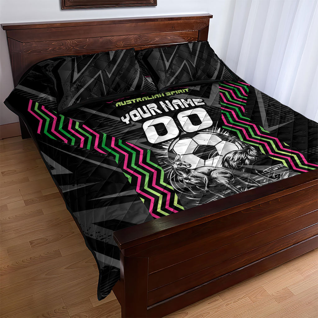 Personalised Matildas Australian Spirit Quilt Bed Set Kangaroo Emu Coat Of Arms Soccer Ball