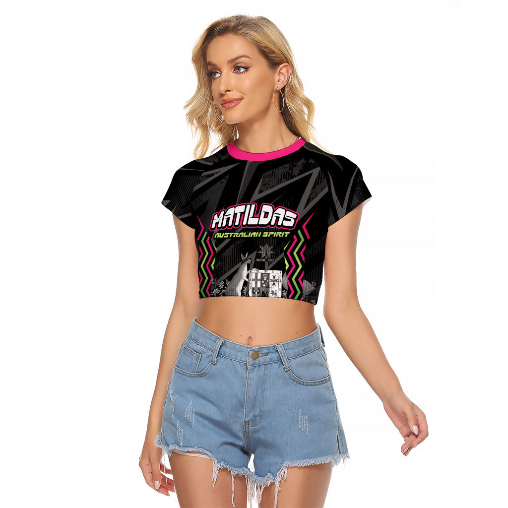 Personalised Matildas Australian Spirit Raglan Cropped T Shirt Kangaroo Emu Coat Of Arms Soccer Ball