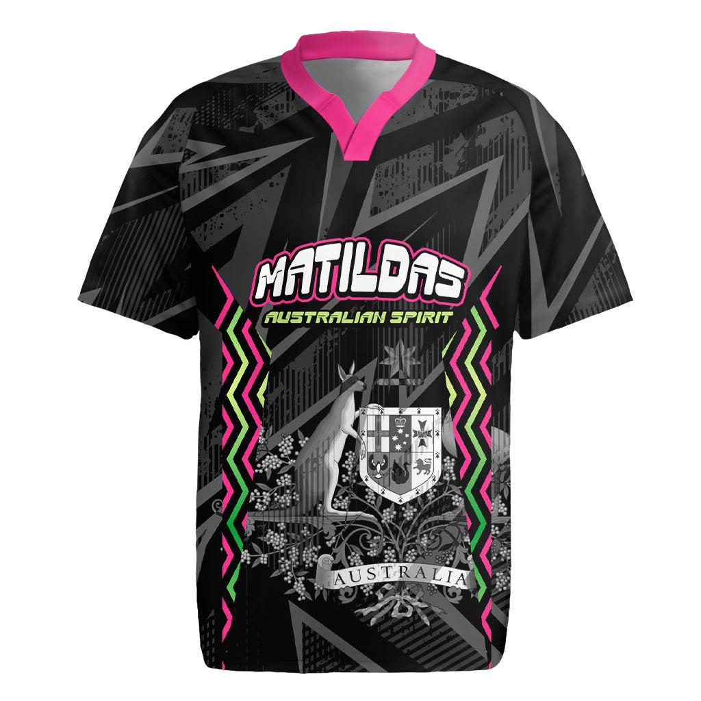 Personalised Matildas Australian Spirit Rugby Jersey Kangaroo Emu Coat Of Arms Soccer Ball