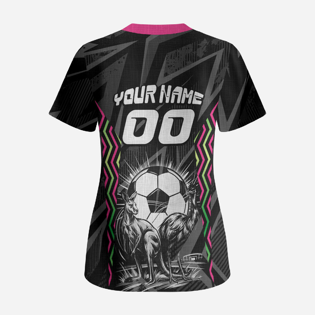 Personalised Matildas Australian Spirit Scrub Top Kangaroo Emu Coat Of Arms Soccer Ball