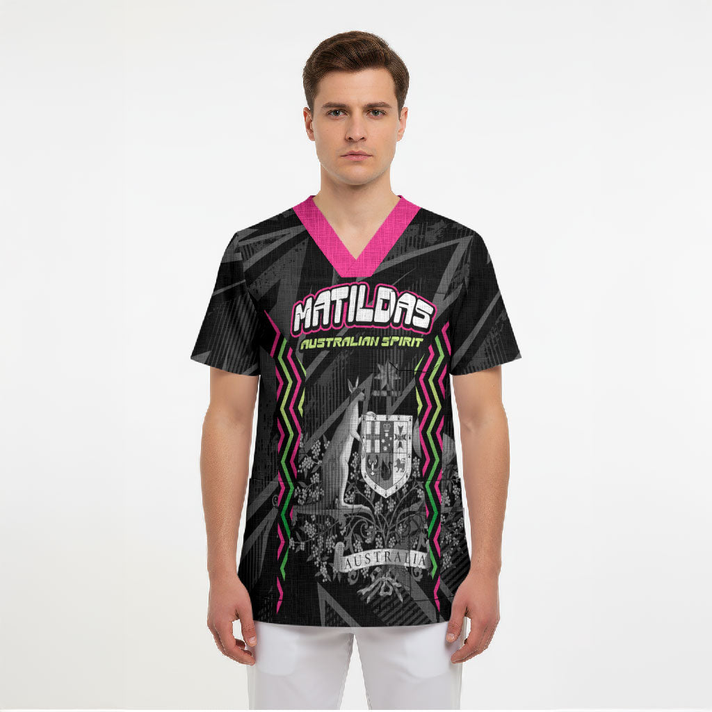 Personalised Matildas Australian Spirit Scrub Top Kangaroo Emu Coat Of Arms Soccer Ball