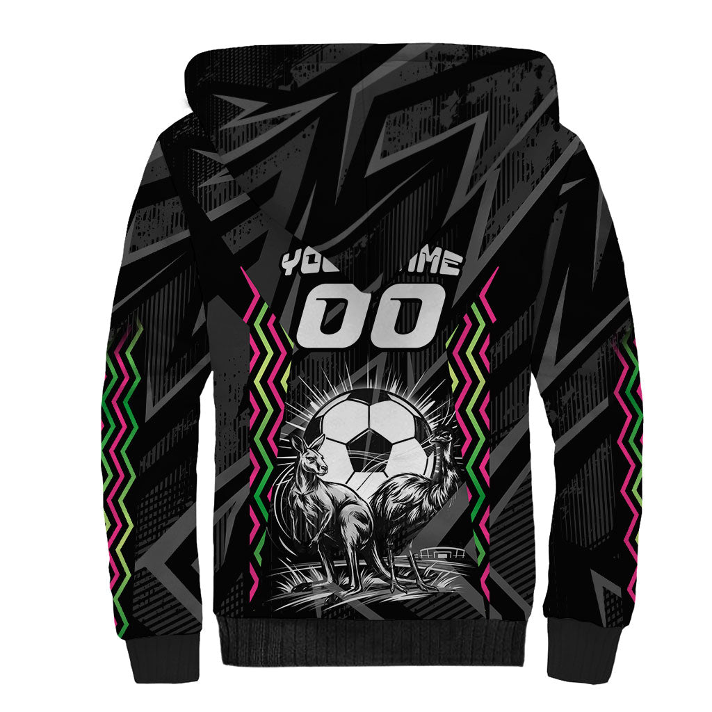 Personalised Matildas Australian Spirit Sherpa Hoodie Kangaroo Emu Coat Of Arms Soccer Ball