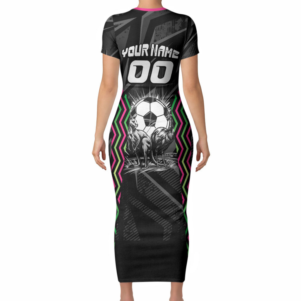 Personalised Matildas Australian Spirit Short Sleeve Bodycon Dress Kangaroo Emu Coat Of Arms Soccer Ball