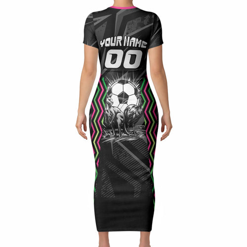 Personalised Matildas Australian Spirit Short Sleeve Bodycon Dress Kangaroo Emu Coat Of Arms Soccer Ball