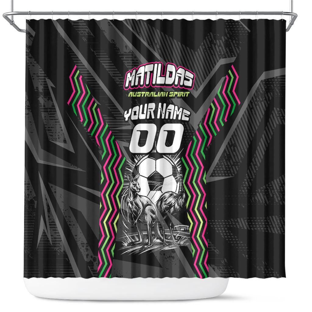 Personalised Matildas Australian Spirit Shower Curtain Kangaroo Emu Coat Of Arms Soccer Ball