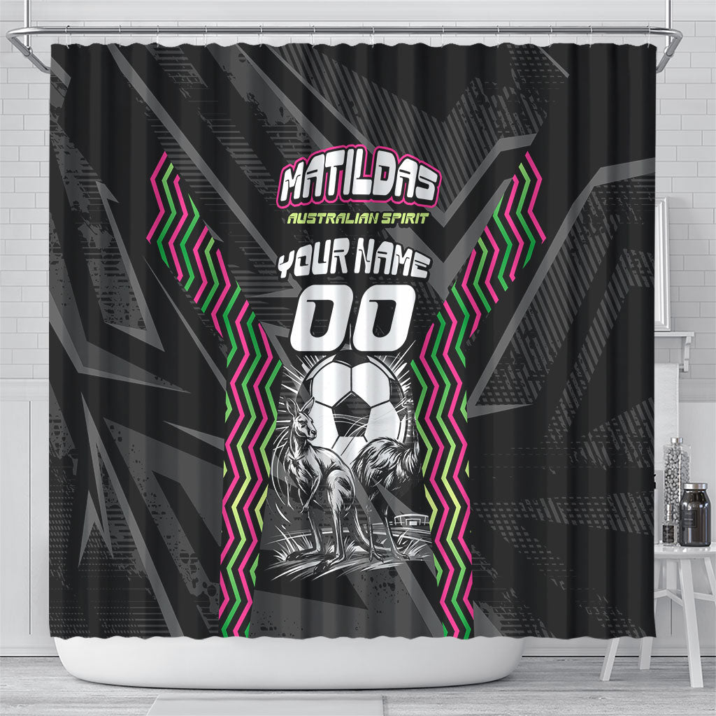 Personalised Matildas Australian Spirit Shower Curtain Kangaroo Emu Coat Of Arms Soccer Ball