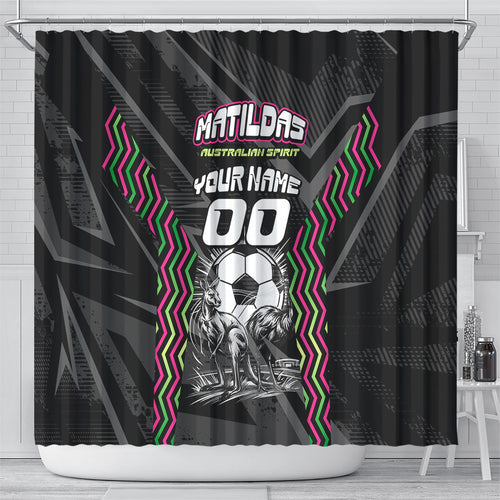 Personalised Matildas Australian Spirit Shower Curtain Kangaroo Emu Coat Of Arms Soccer Ball