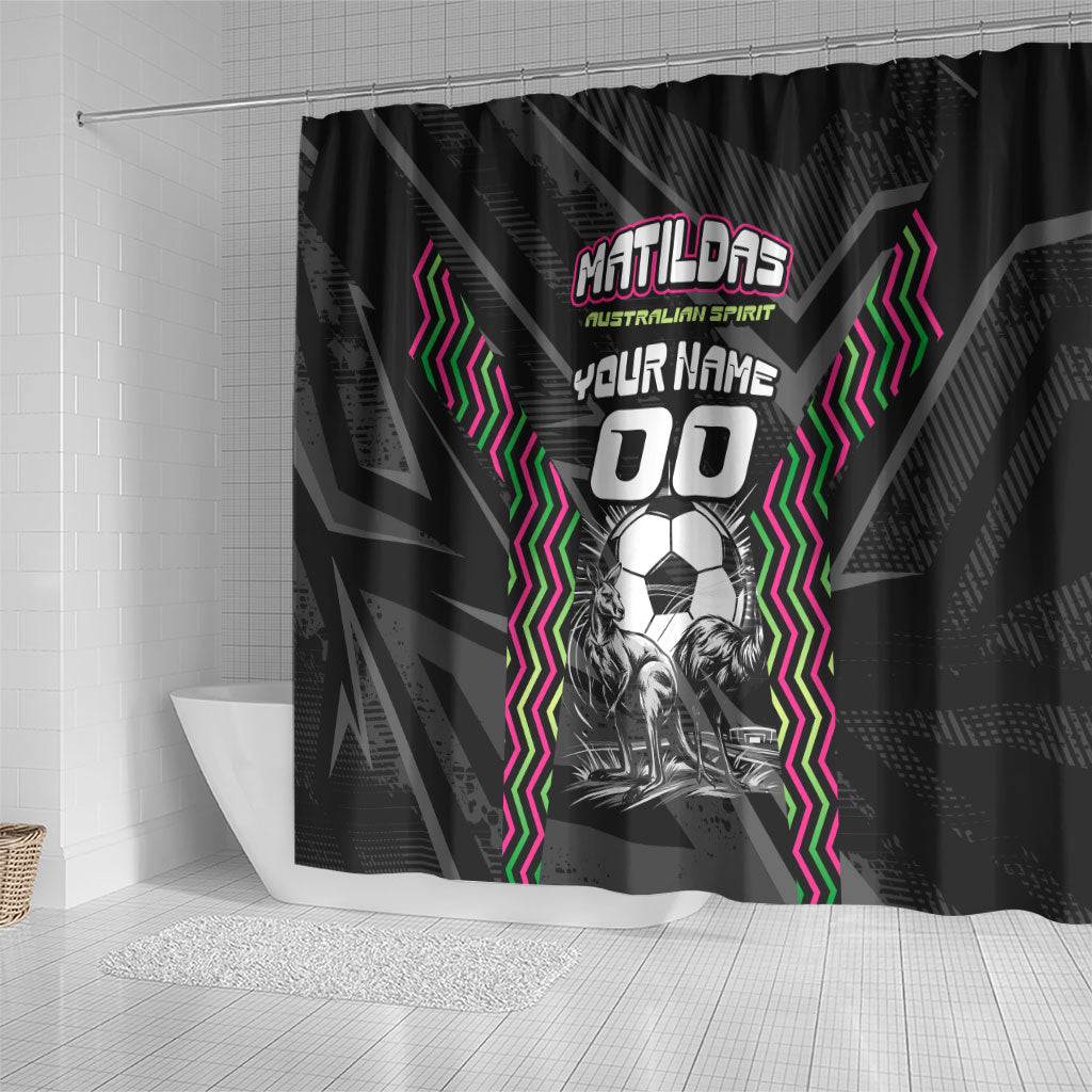 Personalised Matildas Australian Spirit Shower Curtain Kangaroo Emu Coat Of Arms Soccer Ball