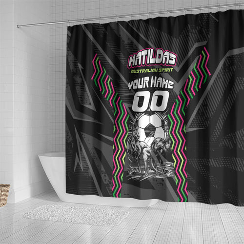 Personalised Matildas Australian Spirit Shower Curtain Kangaroo Emu Coat Of Arms Soccer Ball