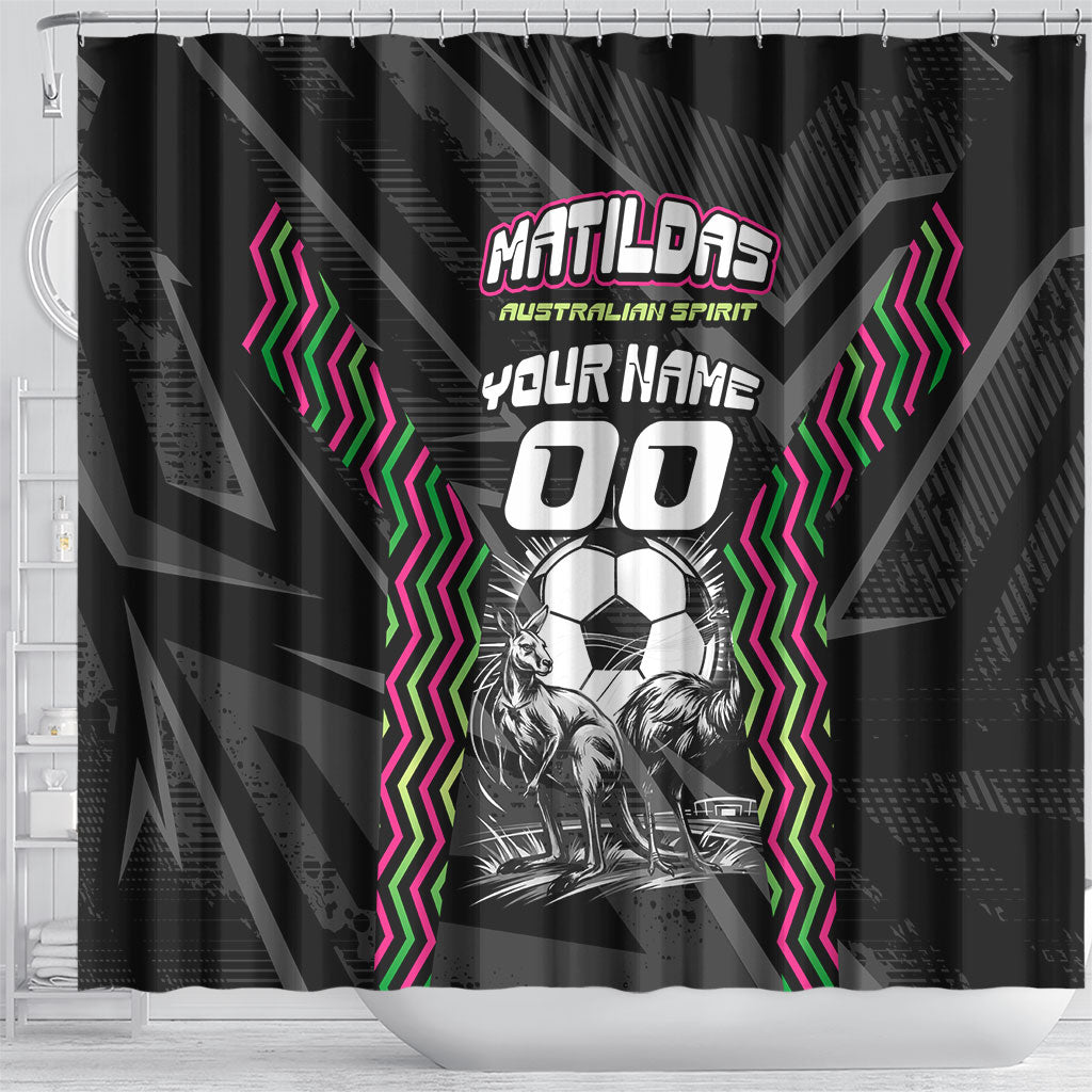 Personalised Matildas Australian Spirit Shower Curtain Kangaroo Emu Coat Of Arms Soccer Ball
