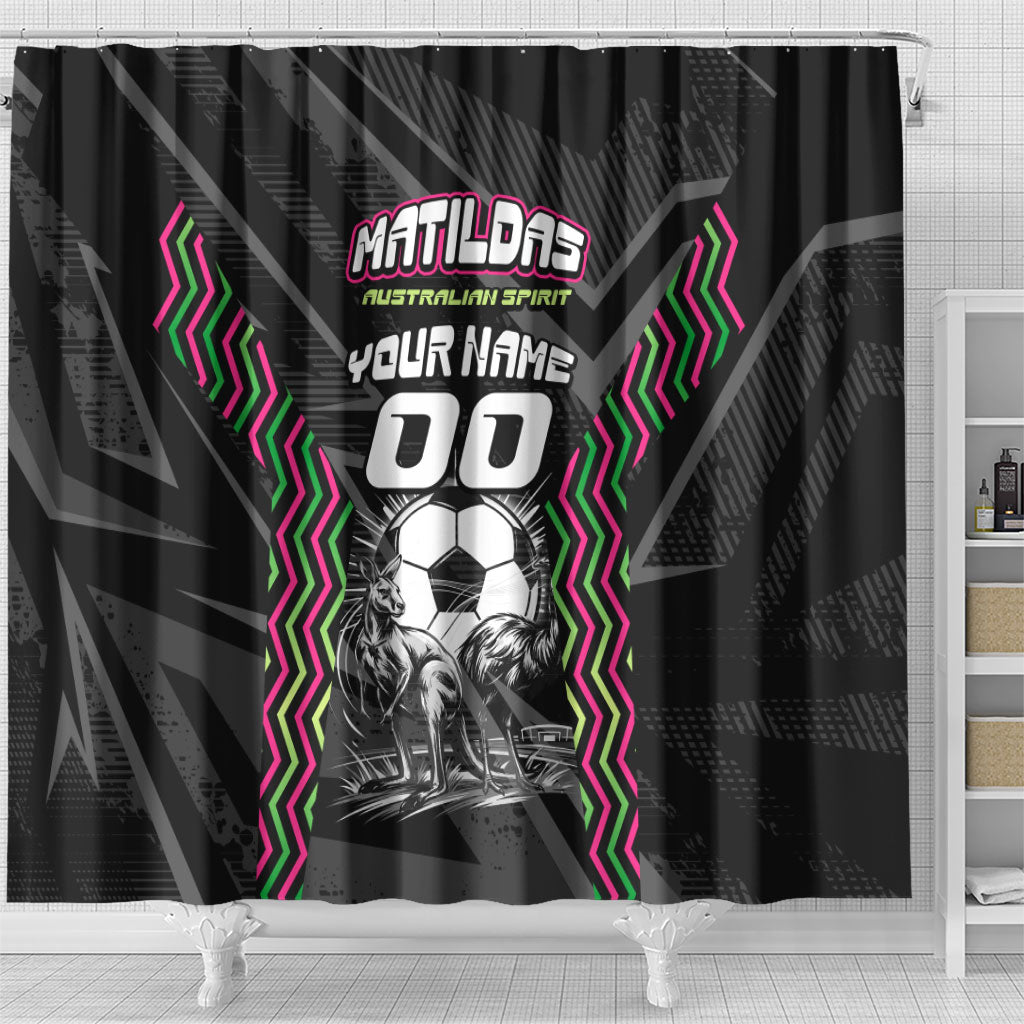 Personalised Matildas Australian Spirit Shower Curtain Kangaroo Emu Coat Of Arms Soccer Ball