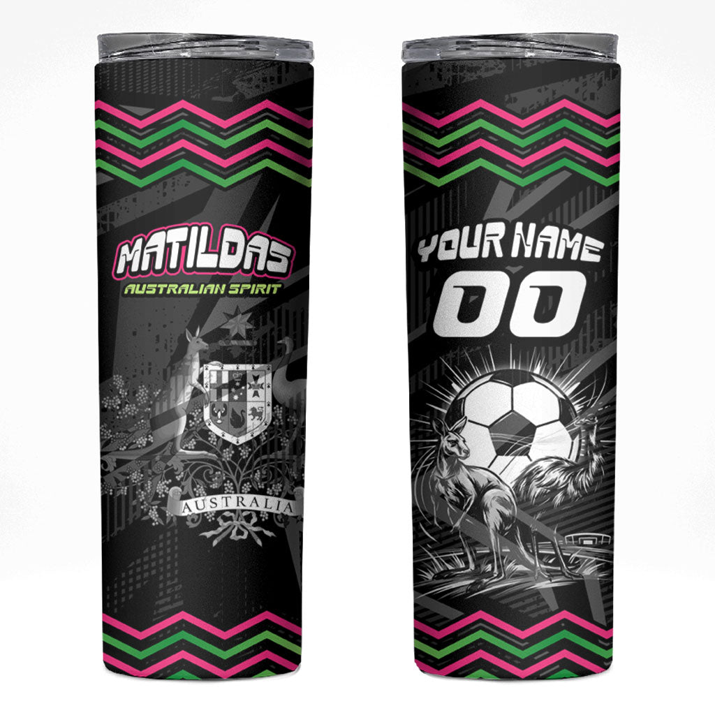 Personalised Matildas Australian Spirit Skinny Tumbler Kangaroo Emu Coat Of Arms Soccer Ball
