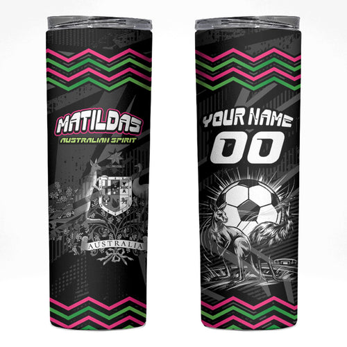 Personalised Matildas Australian Spirit Skinny Tumbler Kangaroo Emu Coat Of Arms Soccer Ball