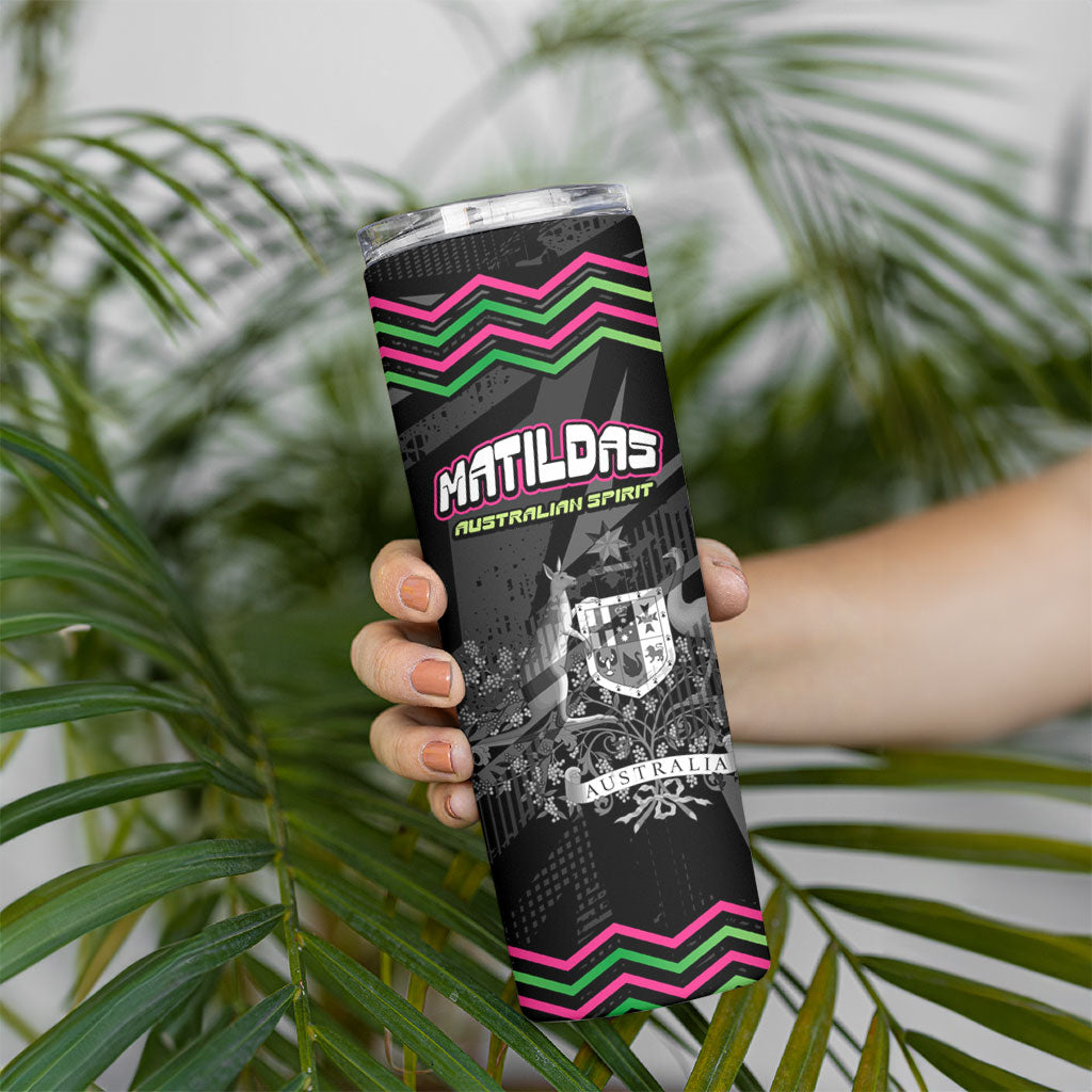 Personalised Matildas Australian Spirit Skinny Tumbler Kangaroo Emu Coat Of Arms Soccer Ball