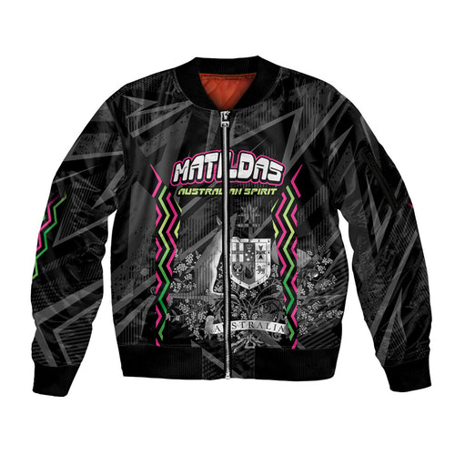 Personalised Matildas Australian Spirit Sleeve Zip Bomber Jacket Kangaroo Emu Coat Of Arms Soccer Ball