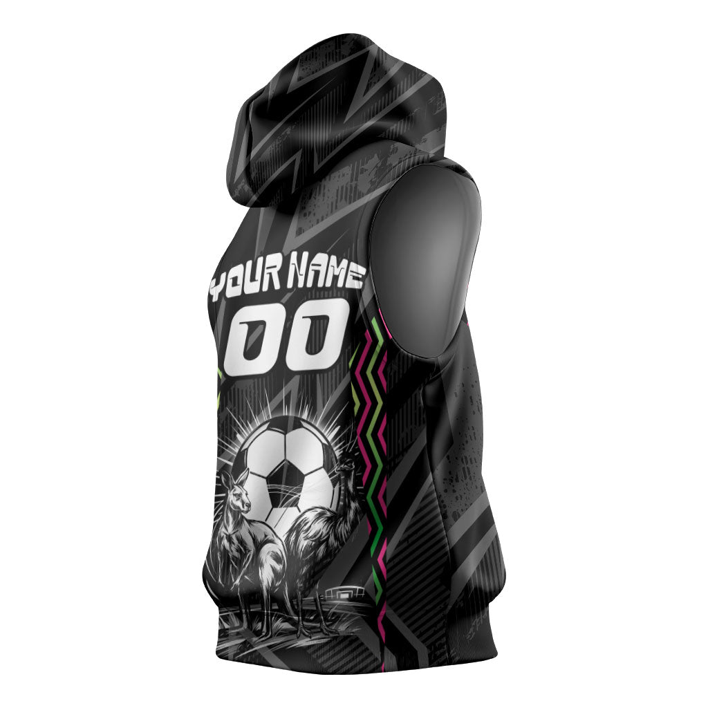 Personalised Matildas Australian Spirit Sleeveless Hoodie Kangaroo Emu Coat Of Arms Soccer Ball