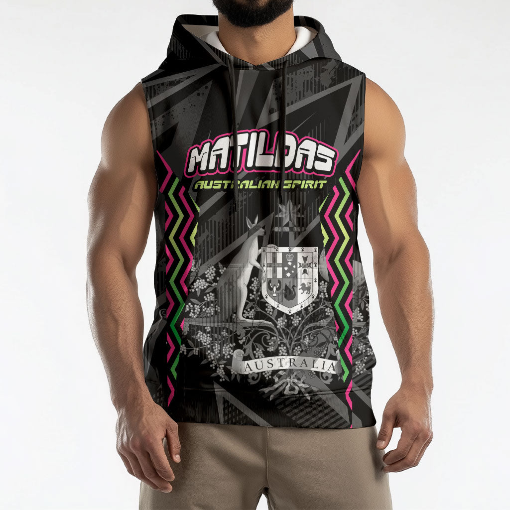 Personalised Matildas Australian Spirit Sleeveless Hoodie Kangaroo Emu Coat Of Arms Soccer Ball
