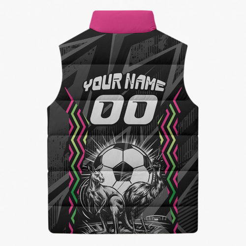 Personalised Matildas Australian Spirit Sleeveless Puffer Jacket Kangaroo Emu Coat Of Arms Soccer Ball