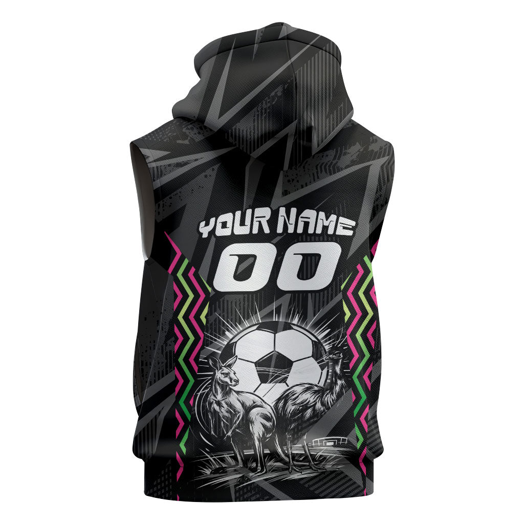 Personalised Matildas Australian Spirit Sleeveless Zip Hoodie Kangaroo Emu Coat Of Arms Soccer Ball