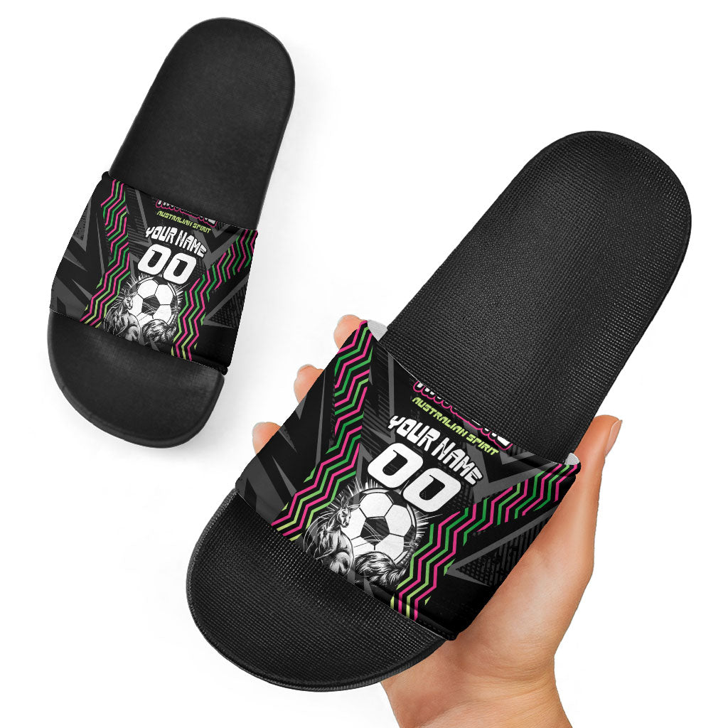 Personalised Matildas Australian Spirit Slide Sandals Kangaroo Emu Coat Of Arms Soccer Ball