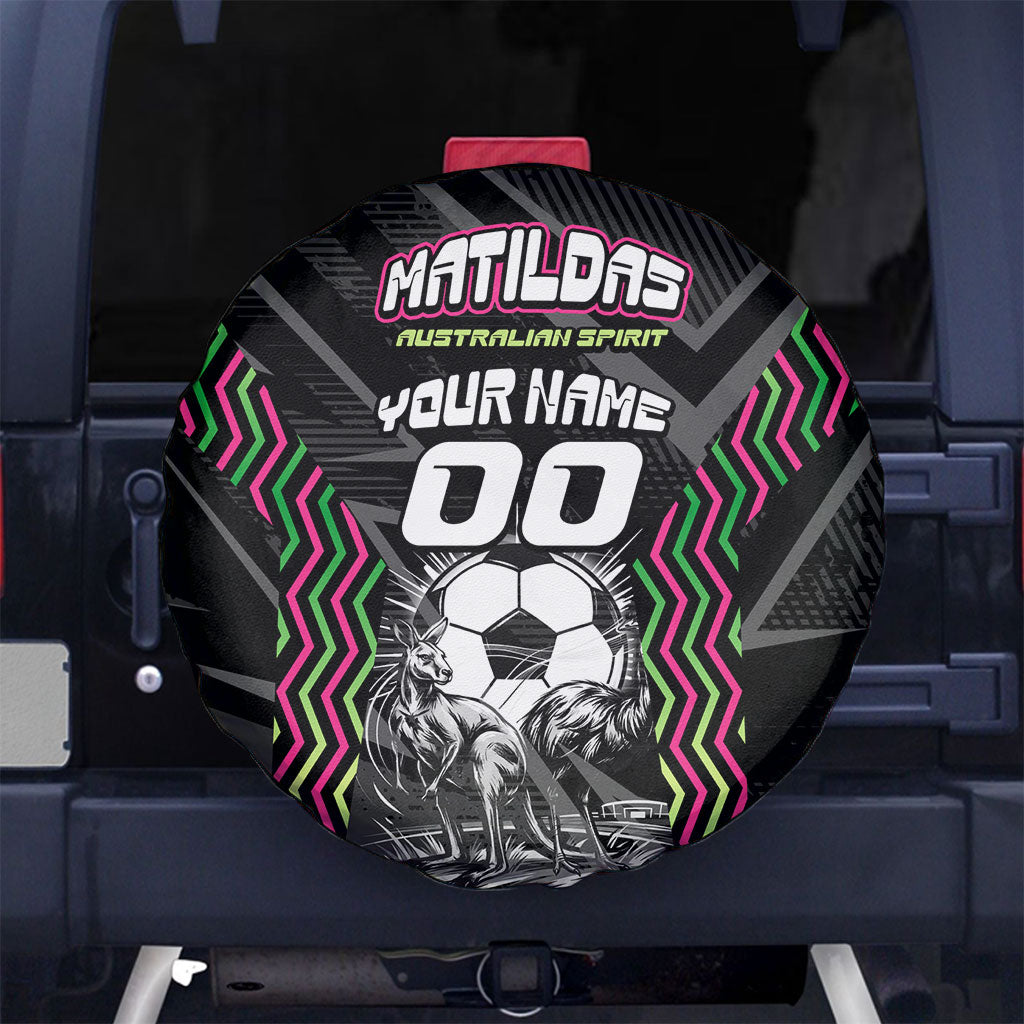Personalised Matildas Australian Spirit Spare Tire Cover Kangaroo Emu Coat Of Arms Soccer Ball