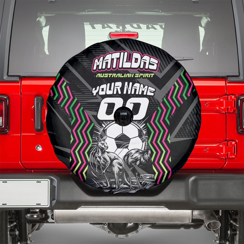 Personalised Matildas Australian Spirit Spare Tire Cover Kangaroo Emu Coat Of Arms Soccer Ball
